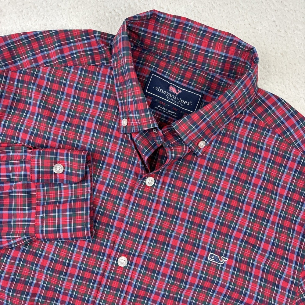 VINEYARD VINES Performance Long Sleeve Shirt Mens Medium Plaid Button-Down Whale
